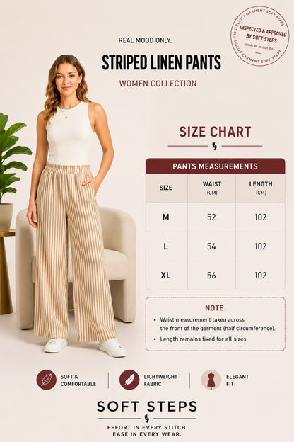 Women's Wide Leg Striped Pants – High Waist Casual Relaxed Fit Trousers with Elastic Waistband