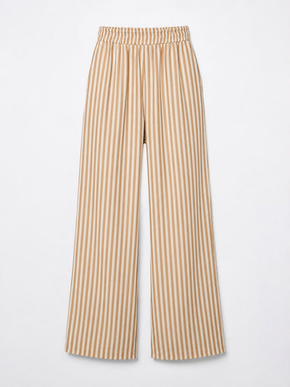Women's Wide Leg Striped Pants – High Waist Casual Relaxed Fit Trousers with Elastic Waistband