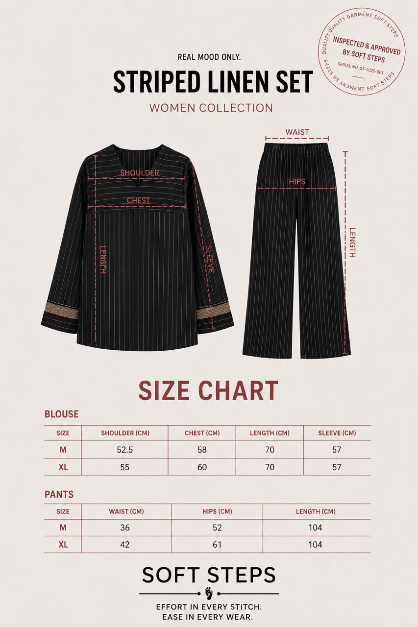 Women's Striped Two Piece Set – Long Sleeve Tunic Top & Wide Leg Pants Co-Ord Outfit
