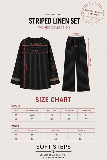 Women's Striped Two Piece Set – Long Sleeve Tunic Top & Wide Leg Pants Co-Ord Outfit