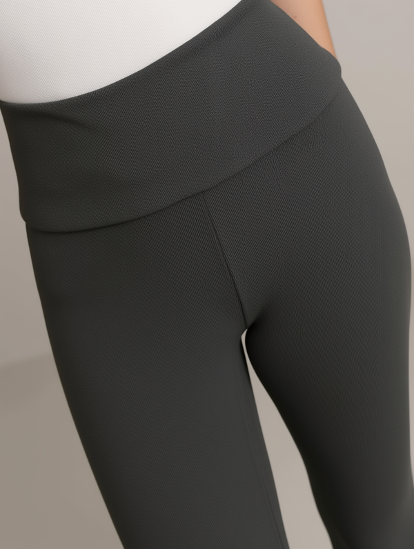 Women’s High Waist Ribbed Flared Leggings – Wide Leg Stretch Yoga Pants – Black