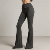 Women’s High Waist Ribbed Flared Leggings – Wide Leg Stretch Yoga Pants – Black