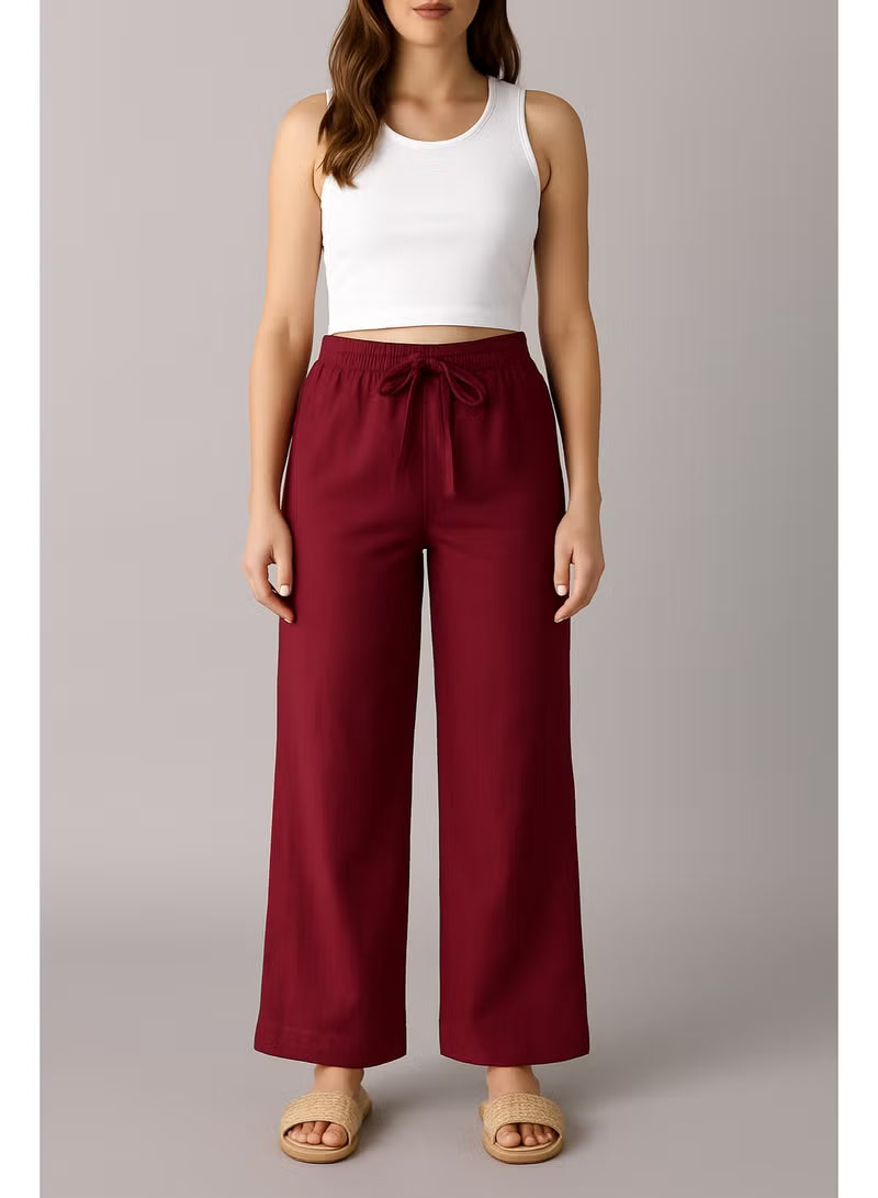 Soft Steps Women's Linen Pants Burgandy