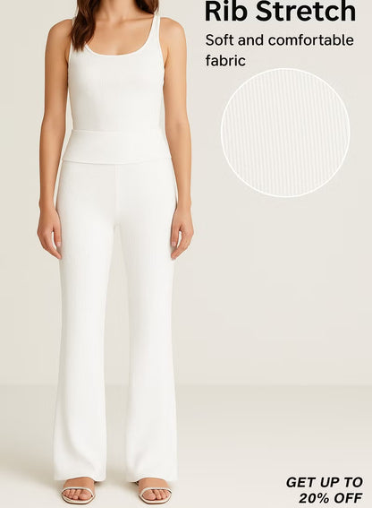 Soft Steps Flared trousers White with fold-over waist