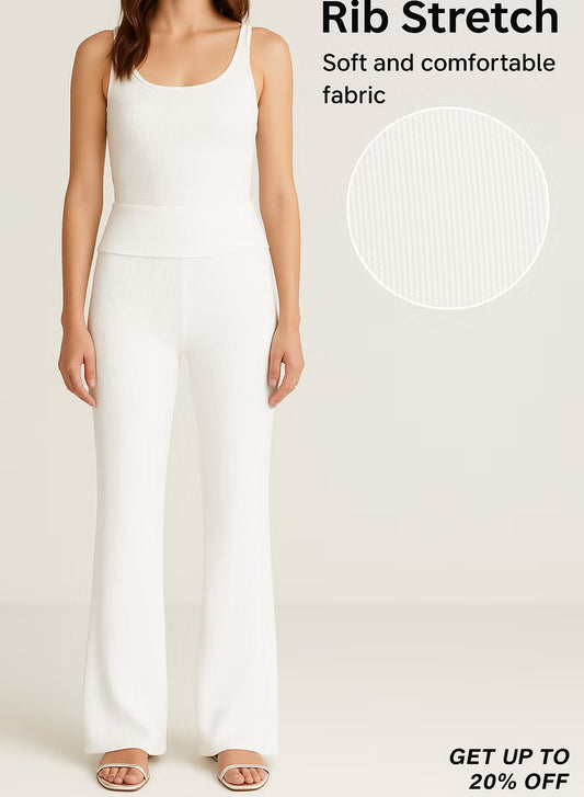 Soft Steps Flared trousers White with fold-over waist