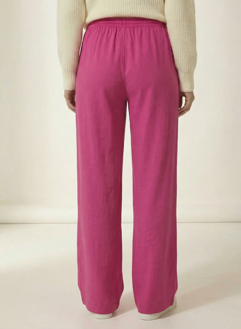 Women’s Linen Wide Leg Pants – Elastic Waist Casual Trousers with Pockets, Pink