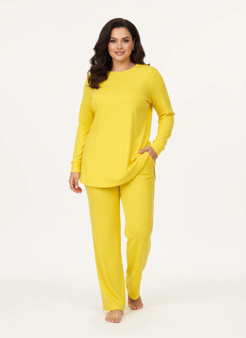 Yellow Plain Suit, Set Of 2 Pieces