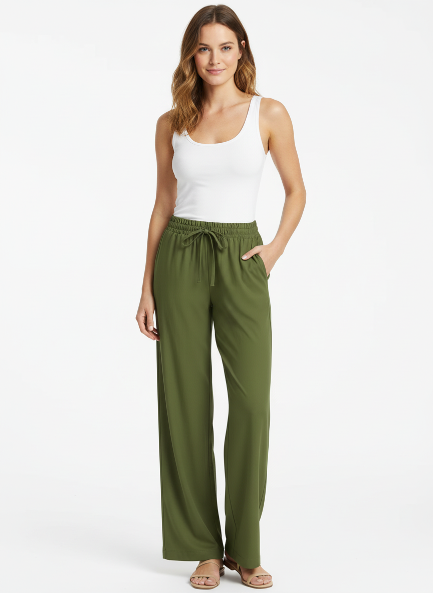 Soft Steps Women's Linen Pants Dark Green